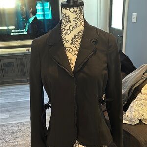 Chic Black Women's Blazer with Ruffle Trim